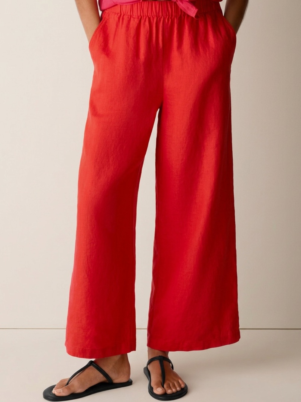 Eileen Fisher L 100% Organic Cotton Wide-Leg Pants Redish Orange Casual Pull On